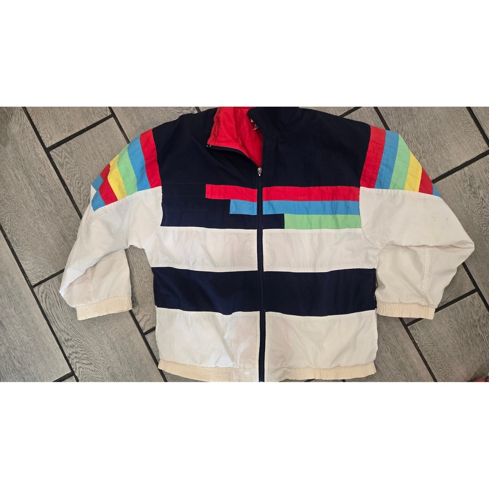 Vintage Lavon Colorblock Windbreaker Jacket Mens Medium Retro 90s Full Zip Navy